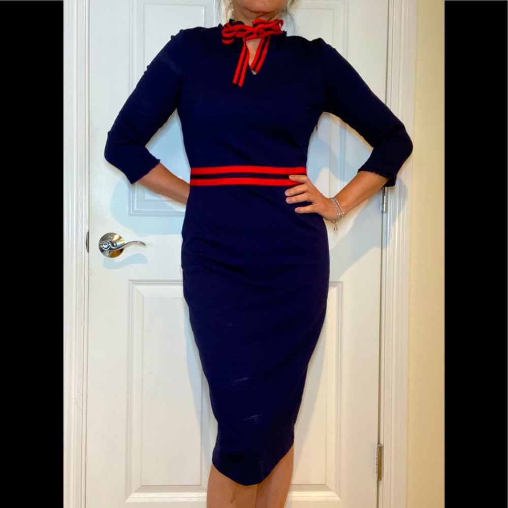 New Boden Annette Ponte Dress in Navy Red US 6